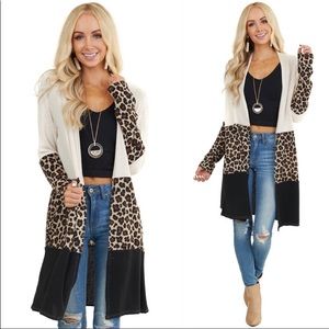 Taupe colored animal print cardigan